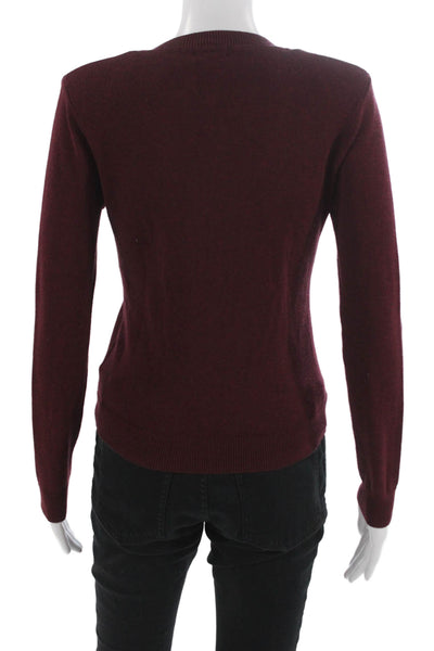 Minnie Rose Womens Red V-Neck Cotton Pullover Sweater Long Sleeve Solid Size XS