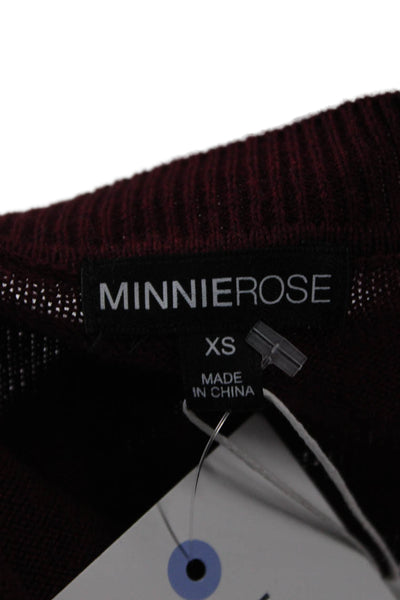 Minnie Rose Womens Red V-Neck Cotton Pullover Sweater Long Sleeve Solid Size XS