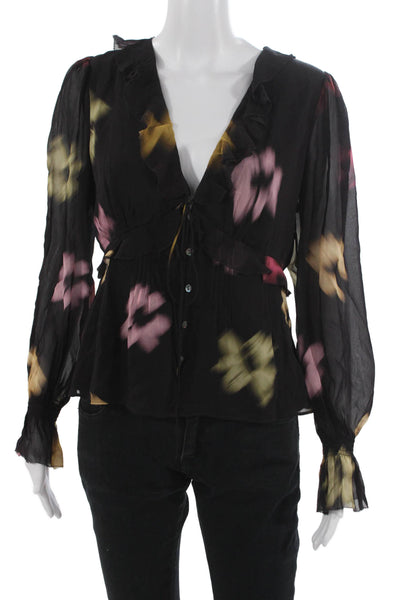 Rails Womens Long Sleeve V Neck Floral Viscose Blouse Button Size S