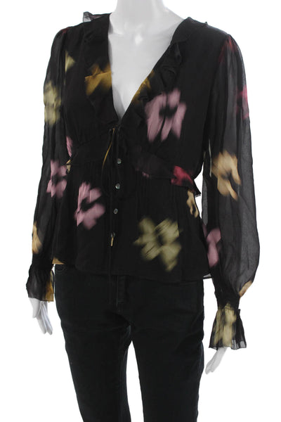 Rails Womens Long Sleeve V Neck Floral Viscose Blouse Button Size S