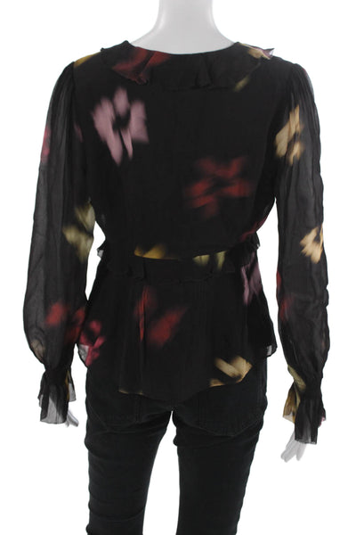 Rails Womens Long Sleeve V Neck Floral Viscose Blouse Button Size S