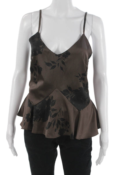 Allison Women Brown Floral V-Neck Spaghetti Strap Camisole Zip Size XS