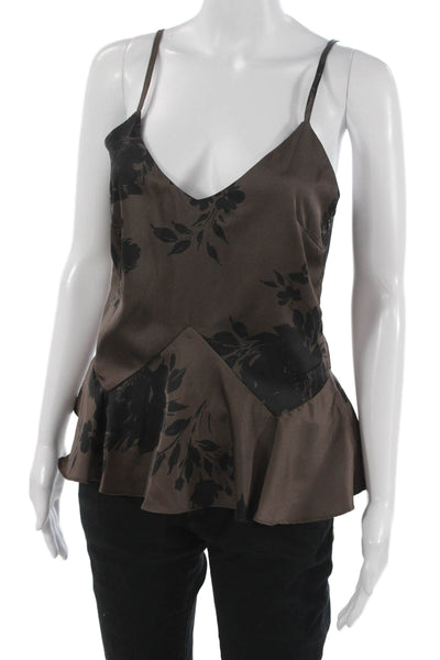 Allison Women Brown Floral V-Neck Spaghetti Strap Camisole Zip Size XS