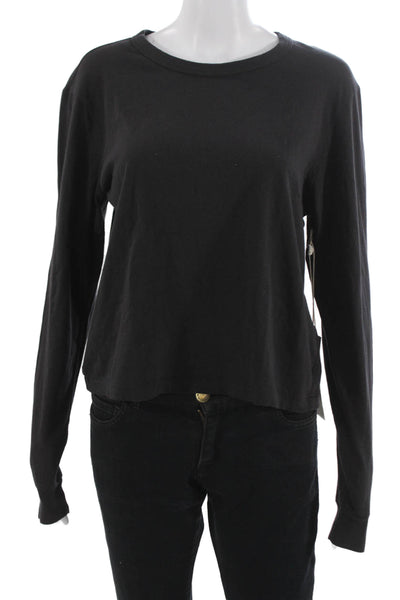 Amo Women Cotton Crew Neck Long Sleeve Basic T-Shirt Black Size M