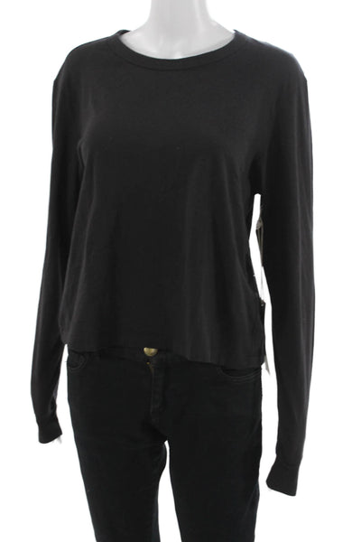 Amo Women Cotton Crew Neck Long Sleeve Basic T-Shirt Black Size M
