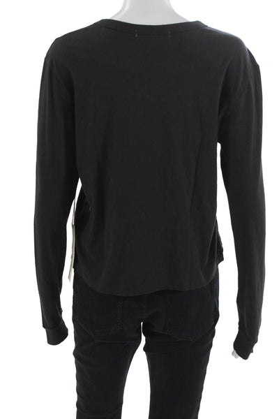 Amo Women Cotton Crew Neck Long Sleeve Basic T-Shirt Black Size M