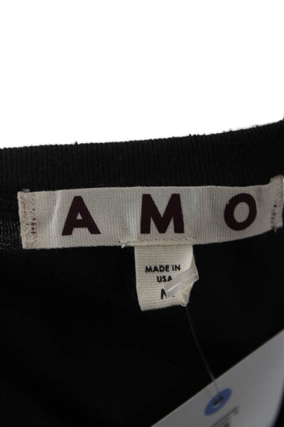 Amo Women Cotton Crew Neck Long Sleeve Basic T-Shirt Black Size M