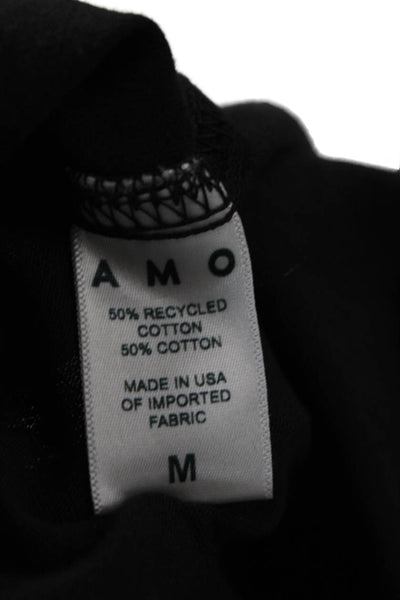 Amo Women Cotton Crew Neck Long Sleeve Basic T-Shirt Black Size M