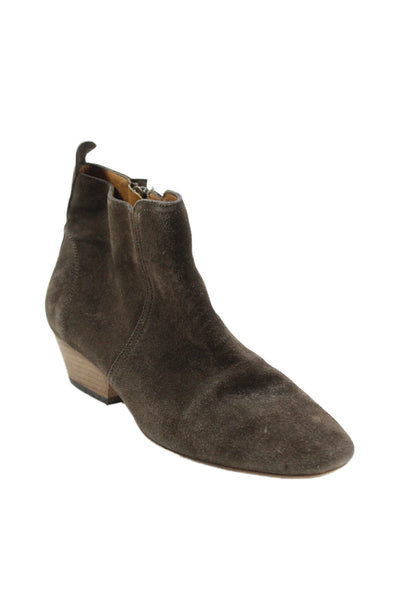 Isabel Marant Women's Round Toe Suede Zip Closure Ankle Boots Brown Size 38
