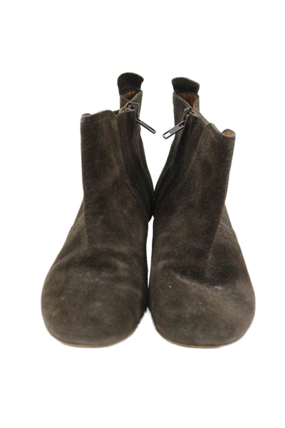 Isabel Marant Women's Round Toe Suede Zip Closure Ankle Boots Brown Size 38