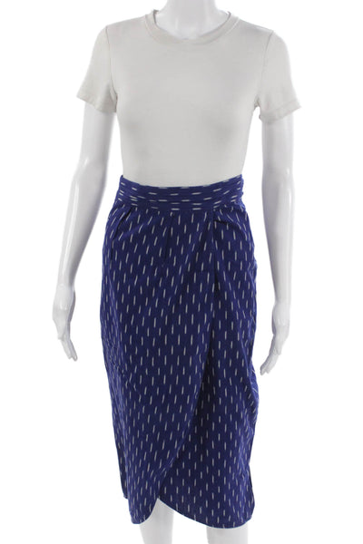 J Crew Womens Blue Geometric Cotton Wrap Midi Skirt Size 12