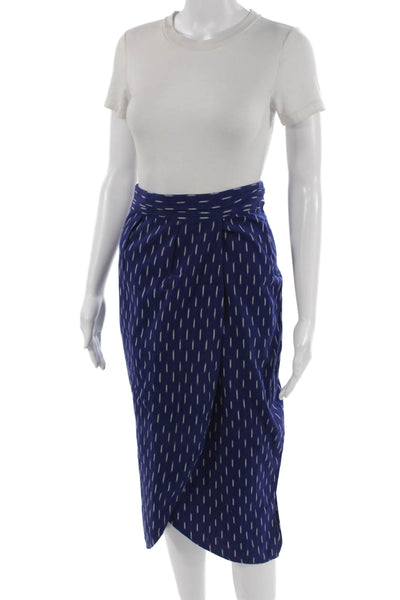 J Crew Womens Blue Geometric Cotton Wrap Midi Skirt Size 12