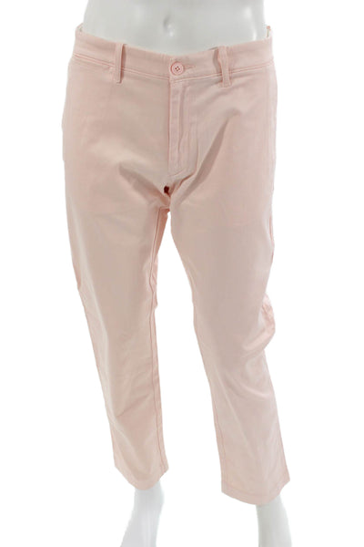 J Crew Mens Chino Pants Pink Cotton Button Closure 28 Inseam Size 34