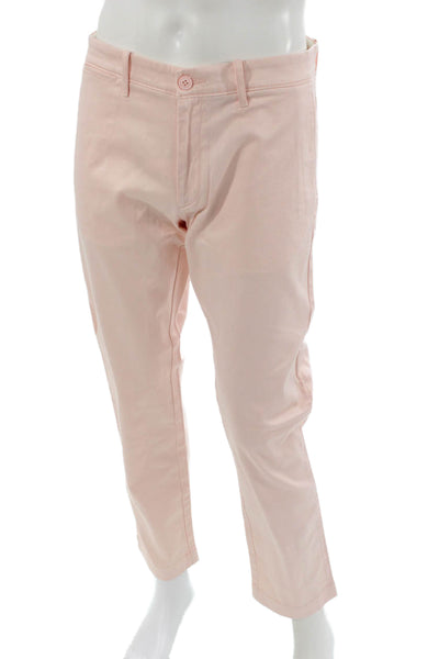 J Crew Mens Chino Pants Pink Cotton Button Closure 28 Inseam Size 34