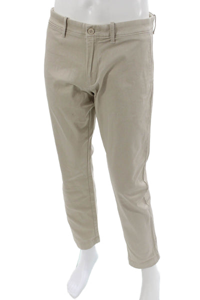 J Crew Mens Cotton Chino Pants Beige Button Fly Inseam 26 Size 34