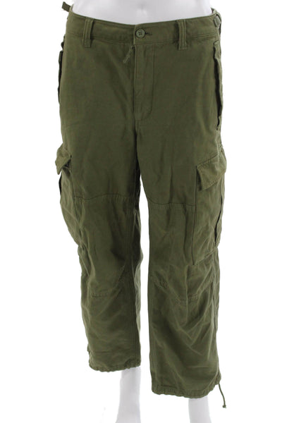 TNA Womens Cargo Pants Green 100% Cotton Button Size 6