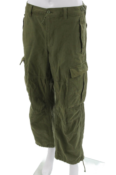 TNA Womens Cargo Pants Green 100% Cotton Button Size 6