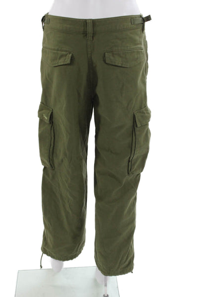 TNA Womens Cargo Pants Green 100% Cotton Button Size 6