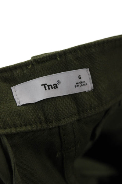 TNA Womens Cargo Pants Green 100% Cotton Button Size 6