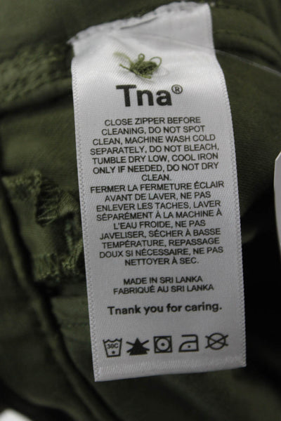 TNA Womens Cargo Pants Green 100% Cotton Button Size 6
