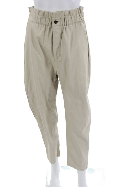 Zara Womens Paperbag Pants Beige Button Polyurethane Size 6