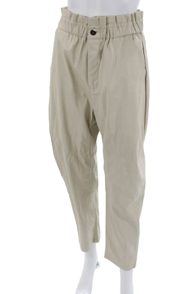 Zara Womens Paperbag Pants Beige Button Polyurethane Size 6