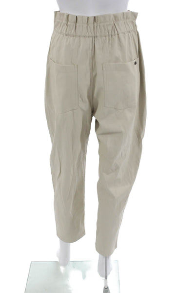 Zara Womens Paperbag Pants Beige Button Polyurethane Size 6