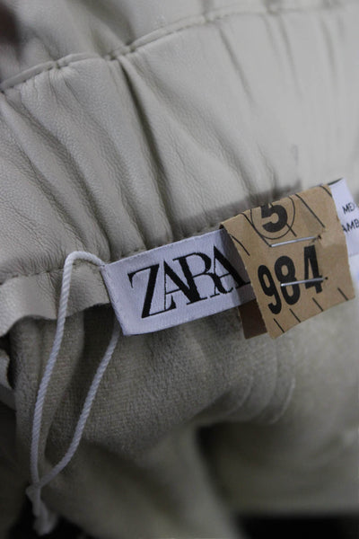 Zara Womens Paperbag Pants Beige Button Polyurethane Size 6