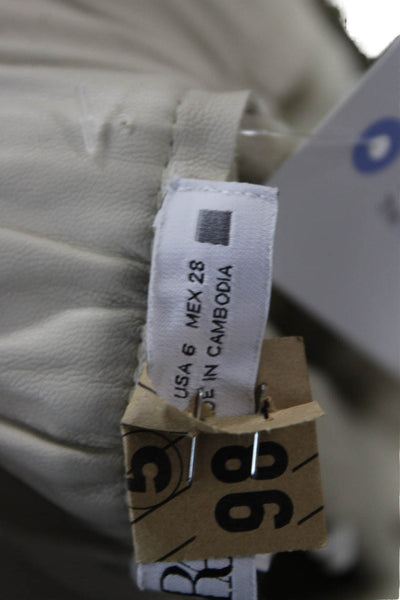 Zara Womens Paperbag Pants Beige Button Polyurethane Size 6