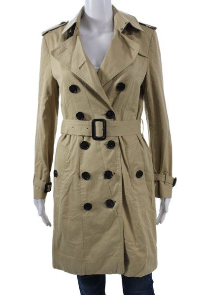 Burberry Womens Beige Cotton Trench Coat Button Long Sleeve Size 4