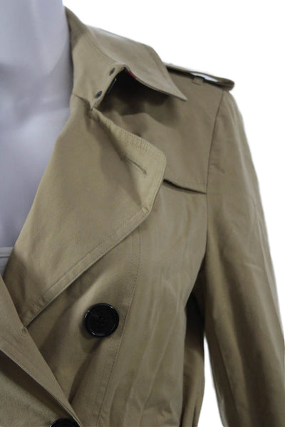Burberry Womens Beige Cotton Trench Coat Button Long Sleeve Size 4