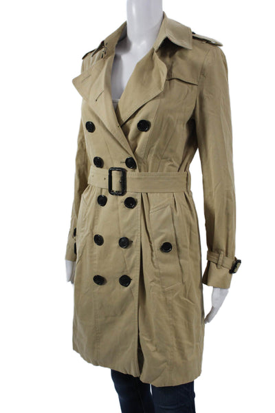Burberry Womens Beige Cotton Trench Coat Button Long Sleeve Size 4