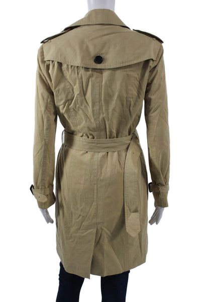 Burberry Womens Beige Cotton Trench Coat Button Long Sleeve Size 4