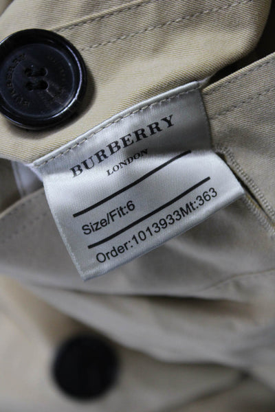 Burberry Womens Beige Cotton Trench Coat Button Long Sleeve Size 4