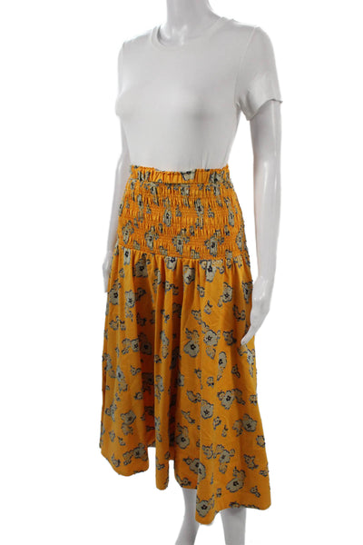 Tanya Taylor Women A-Line Floral Skirt Yellow Long Size XS
