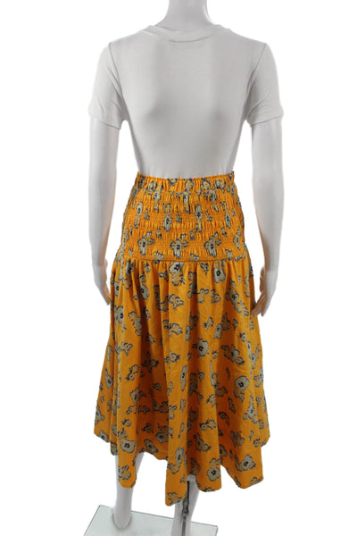 Tanya Taylor Women A-Line Floral Skirt Yellow Long Size XS