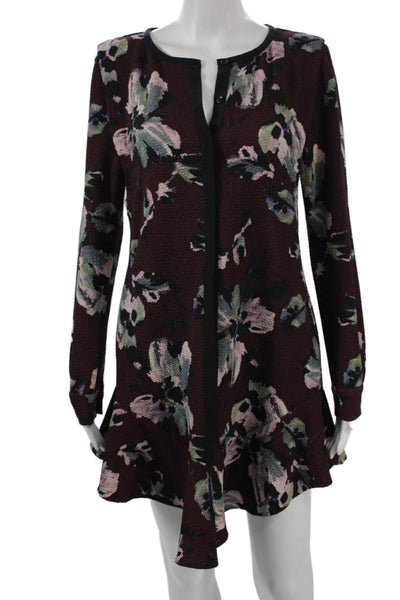 Cosette Women Trapeze Swing Floral V Neck Button Long Sleeve Short Dress Size S