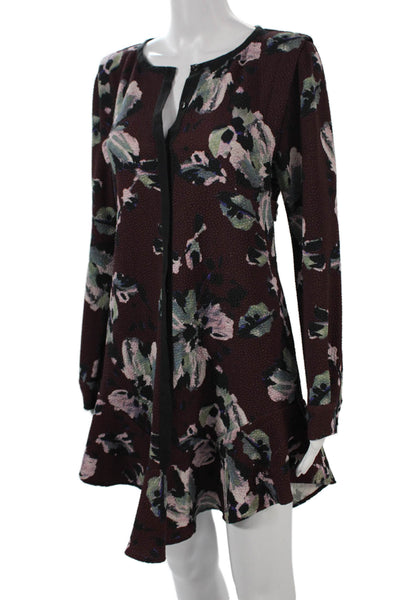 Cosette Women Trapeze Swing Floral V Neck Button Long Sleeve Short Dress Size S