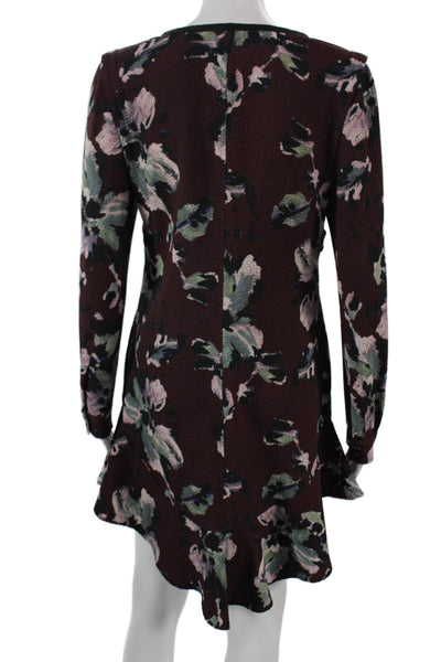 Cosette Women Trapeze Swing Floral V Neck Button Long Sleeve Short Dress Size S
