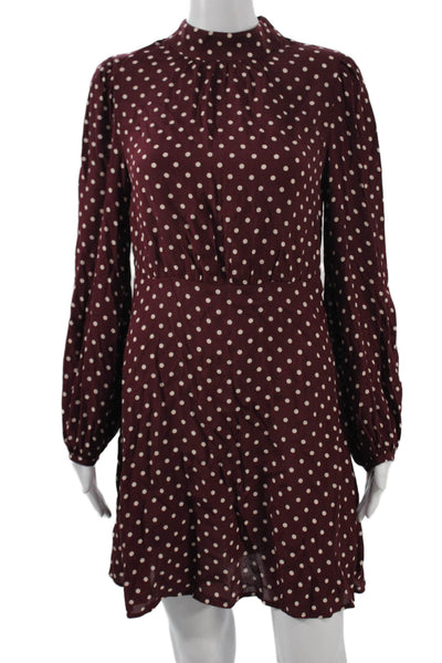 MNG Women Fit & Flare Polka Dot Red Viscose Short High Neck Dress Size 4