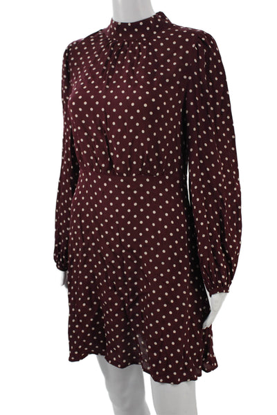 MNG Women Fit & Flare Polka Dot Red Viscose Short High Neck Dress Size 4