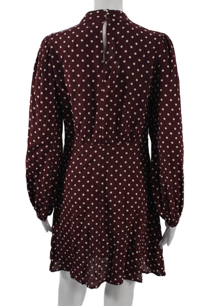 MNG Women Fit & Flare Polka Dot Red Viscose Short High Neck Dress Size 4