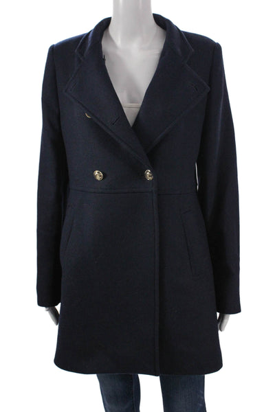 Zara Womens Pea Coat Blue Button Polyamide Long Sleeve Size M