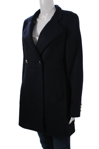 Zara Womens Pea Coat Blue Button Polyamide Long Sleeve Size M