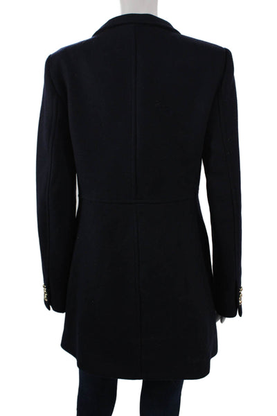 Zara Womens Pea Coat Blue Button Polyamide Long Sleeve Size M