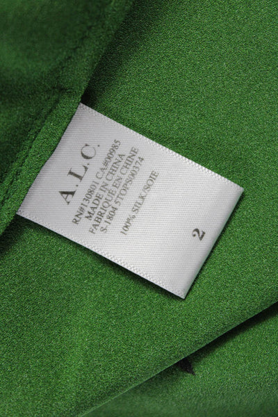 A.L.C. Womens Silk Floral Henley Sleeveless Button Blouse Green Size 2
