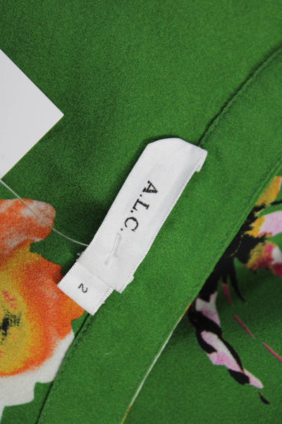 A.L.C. Womens Silk Floral Henley Sleeveless Button Blouse Green Size 2