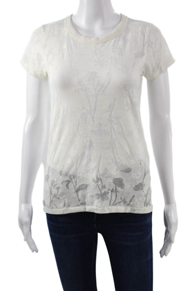 Rag & Bone Womens White Floral Crewneck Short Sleeve Tee Size XS