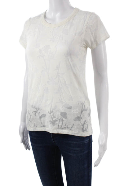 Rag & Bone Womens White Floral Crewneck Short Sleeve Tee Size XS