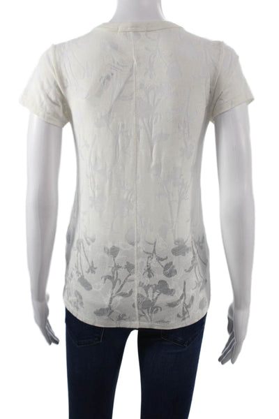 Rag & Bone Womens White Floral Crewneck Short Sleeve Tee Size XS